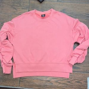 PRPS woman’s cinched ruffle sleeve streetwear pullover sweatshirt